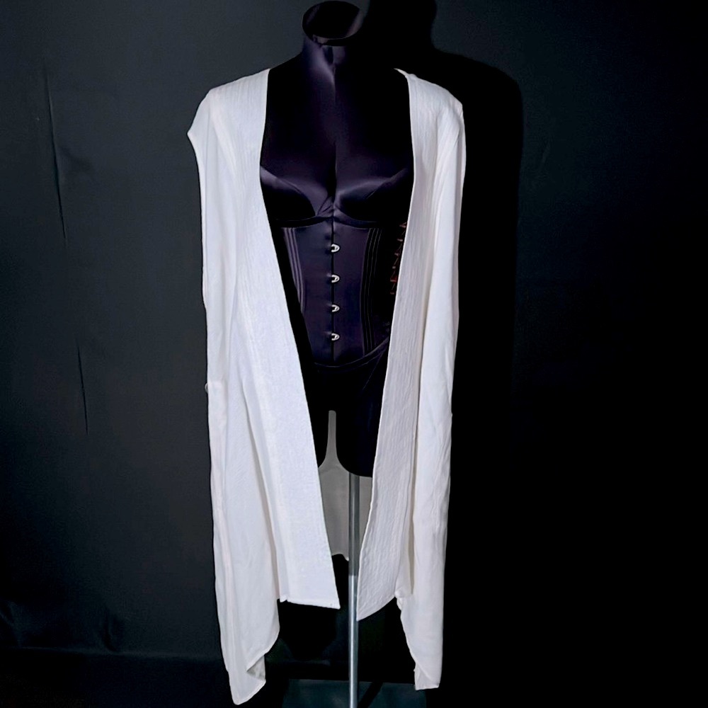 White Long Sleeveless Kimono Vest with Pockets!